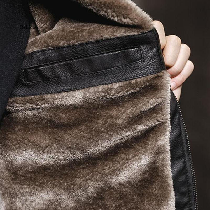 Thumbnail: New Thick Leather Jacket Mens Winter Autumn Men's Jacket Fashion Faux Fur Colla