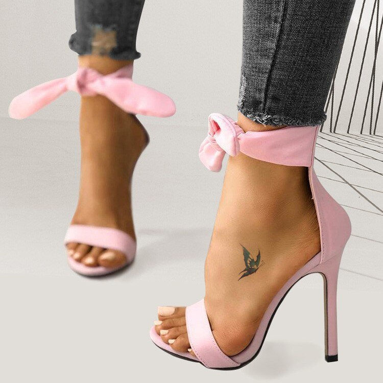 Miniaturebillede: 2022 Women Summer Shoes Butterfly-knot Decor Bright Yellow High Heels
