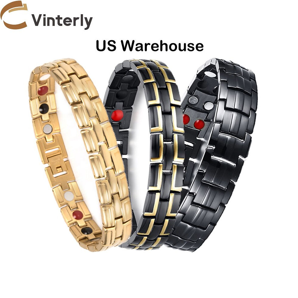 Thumbnail: US Warehouse Magnetic Bracelets Male Link Black Wristband Magnetic Therapy