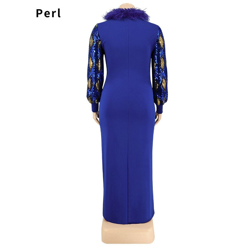 Thumbnail: Perl Feather Patchwork Full Sleeve Dress for Women 2022 Plus Size Autumn Outfit