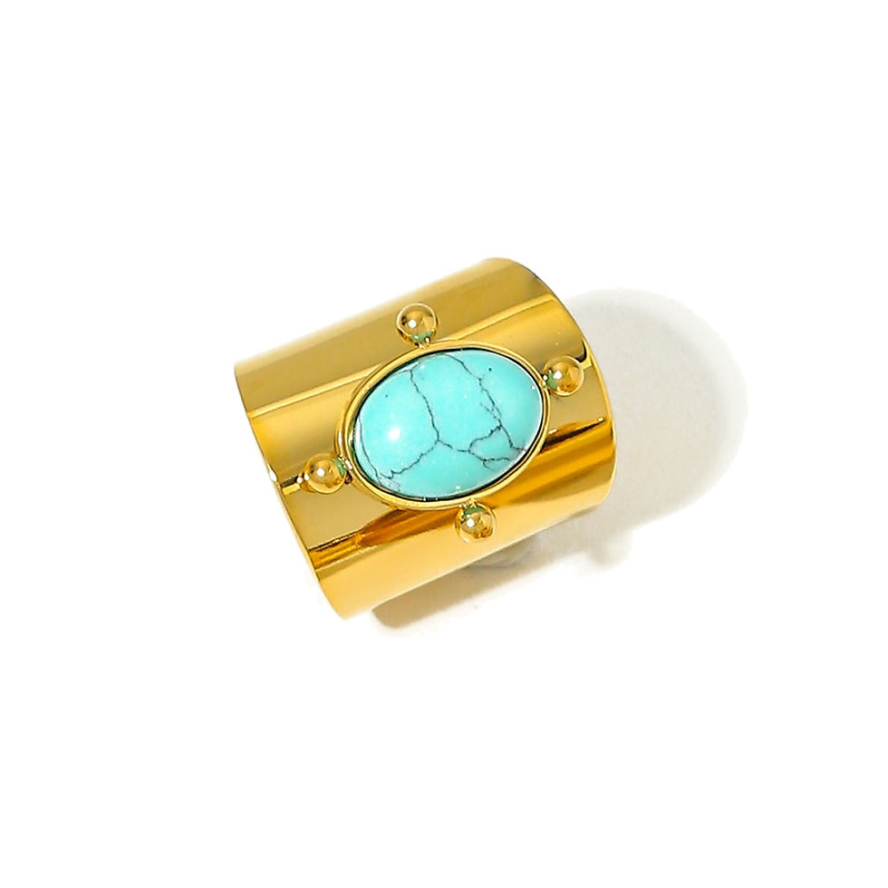 Thumbnail: WILD & FREE Luxury Turquoise Stainless Steel Rings for Women Blue Natural Stone