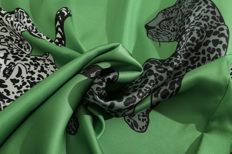 サムネイル： Green Leopard Printed Women Sleepwear Silk Textured Satin Long Sleeve and Pants