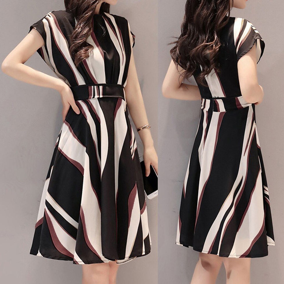 Thumbnail: Women Summer Dress Short Sleeve Round Collar All-match Chic Printing Slim