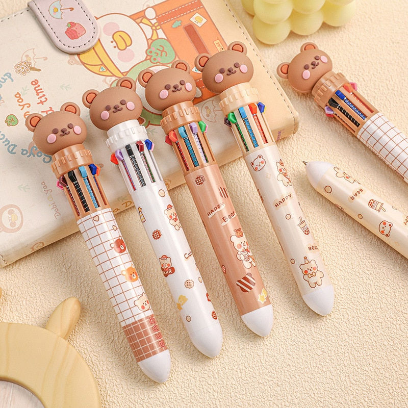 Thumbnail: 10 Colors Ballpoint Pen Cartoon Bear 0.5mm Colorful Ink Gel Pens Silicone Kawai