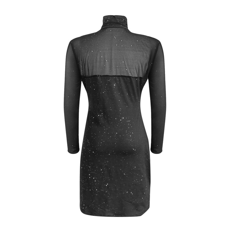 Thumbnail: 2022 Fashion Turtleneck Sequin Dress Women Elegant Mesh See-through Dress