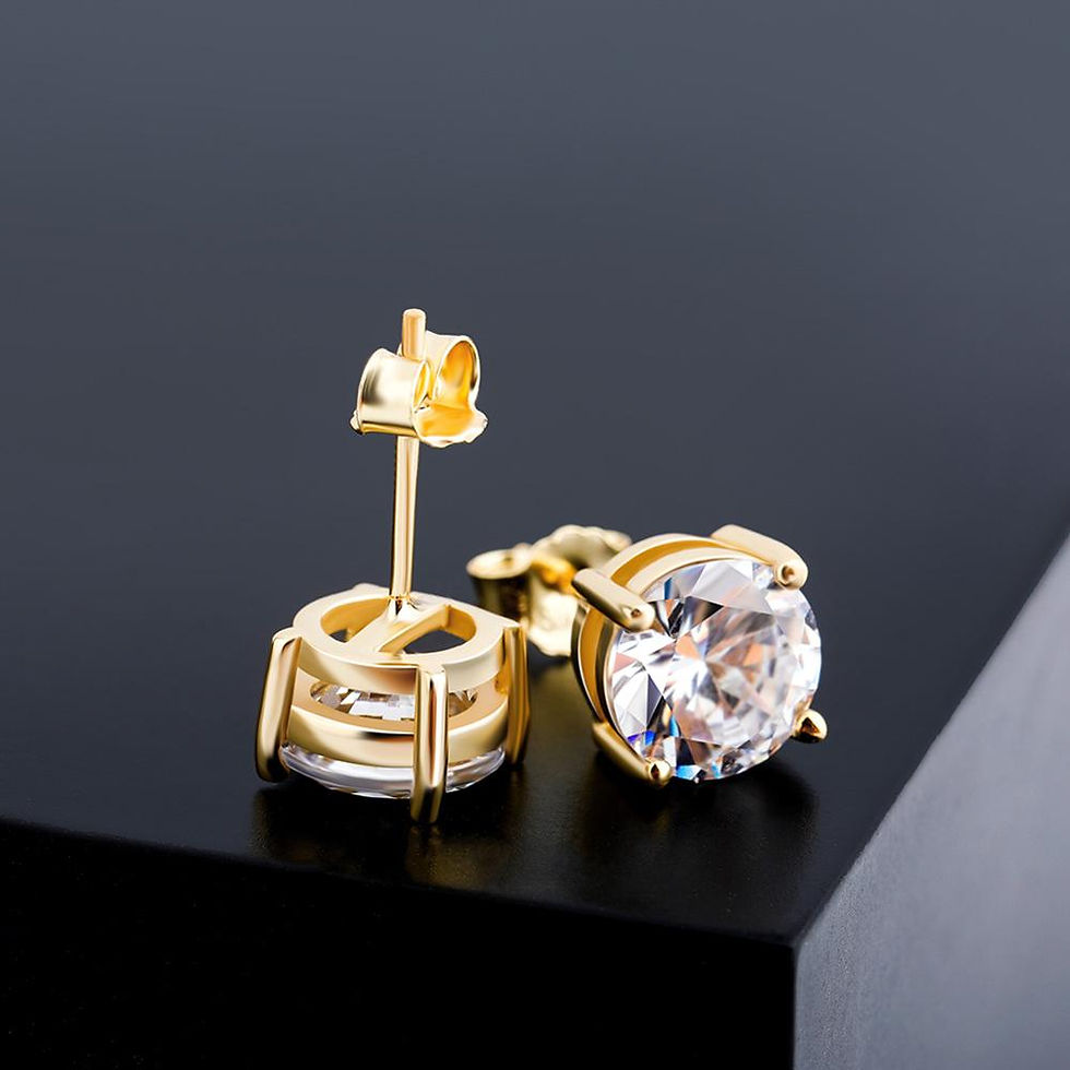 Thumbnail: JINAO 4.6.8MM Round Cut CZ Stud Earrings Gold 925 Sterling Silver Jewelry Hip H