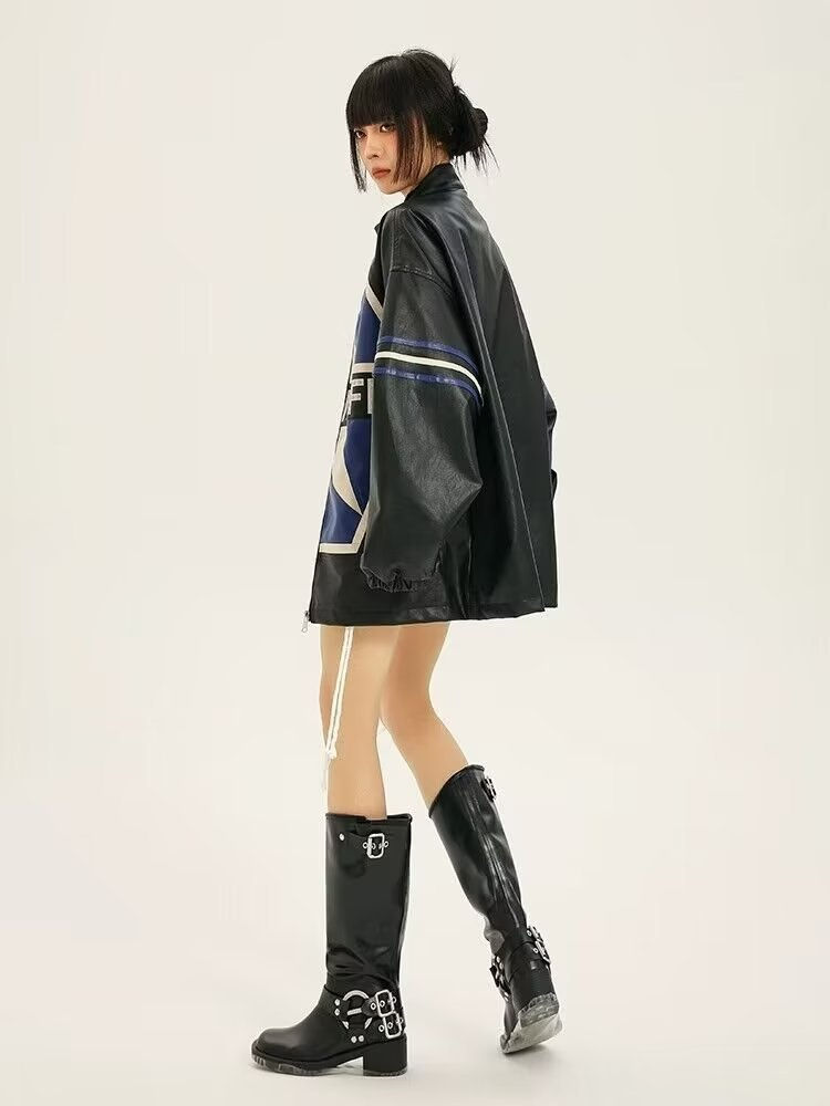 Thumbnail: American Retro Biker's Jacket Trendy Leather Jacket Coat