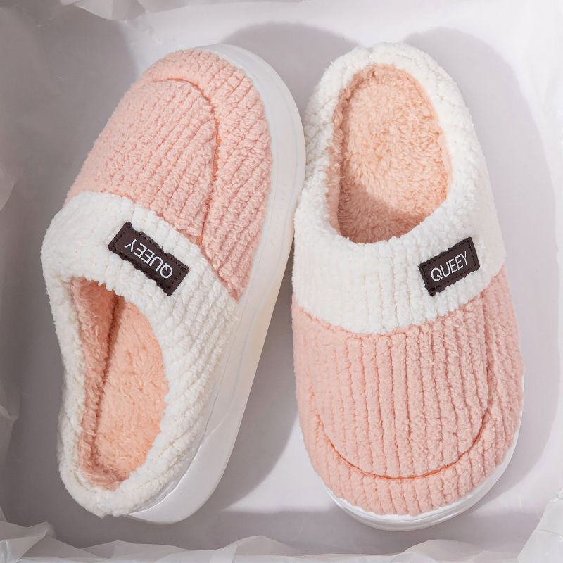 Winter Cotton Slippers Women Indoor Outdoor Wear Soft Thick PVC Non-slip Warm C
