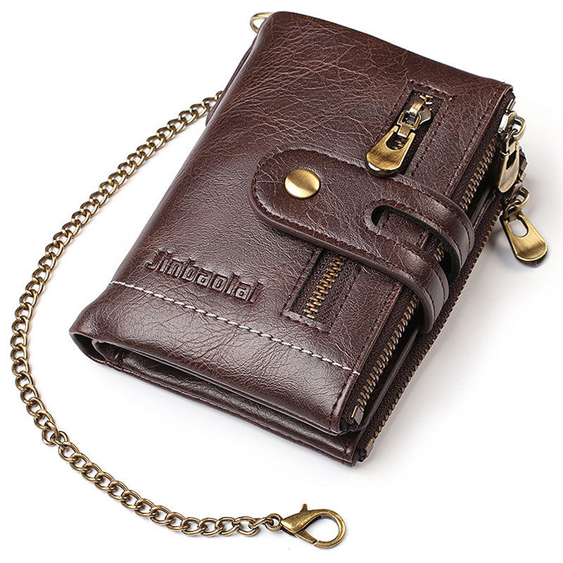 New Men Wallets PU Leather Short Card Holder Chain Luxury Brand Men's Purse Hig
