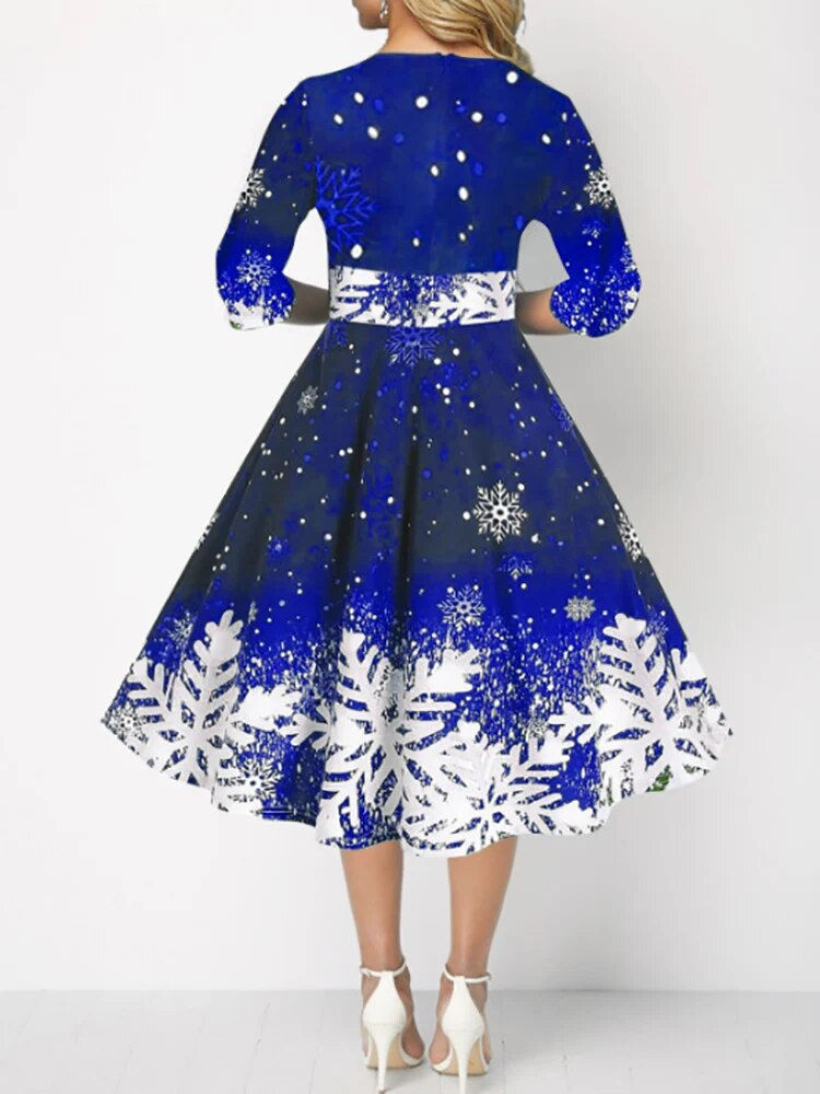Thumbnail: Autumn Dress Women 2023 Fashion Christmas Print Party Dresses Elegant High Wais