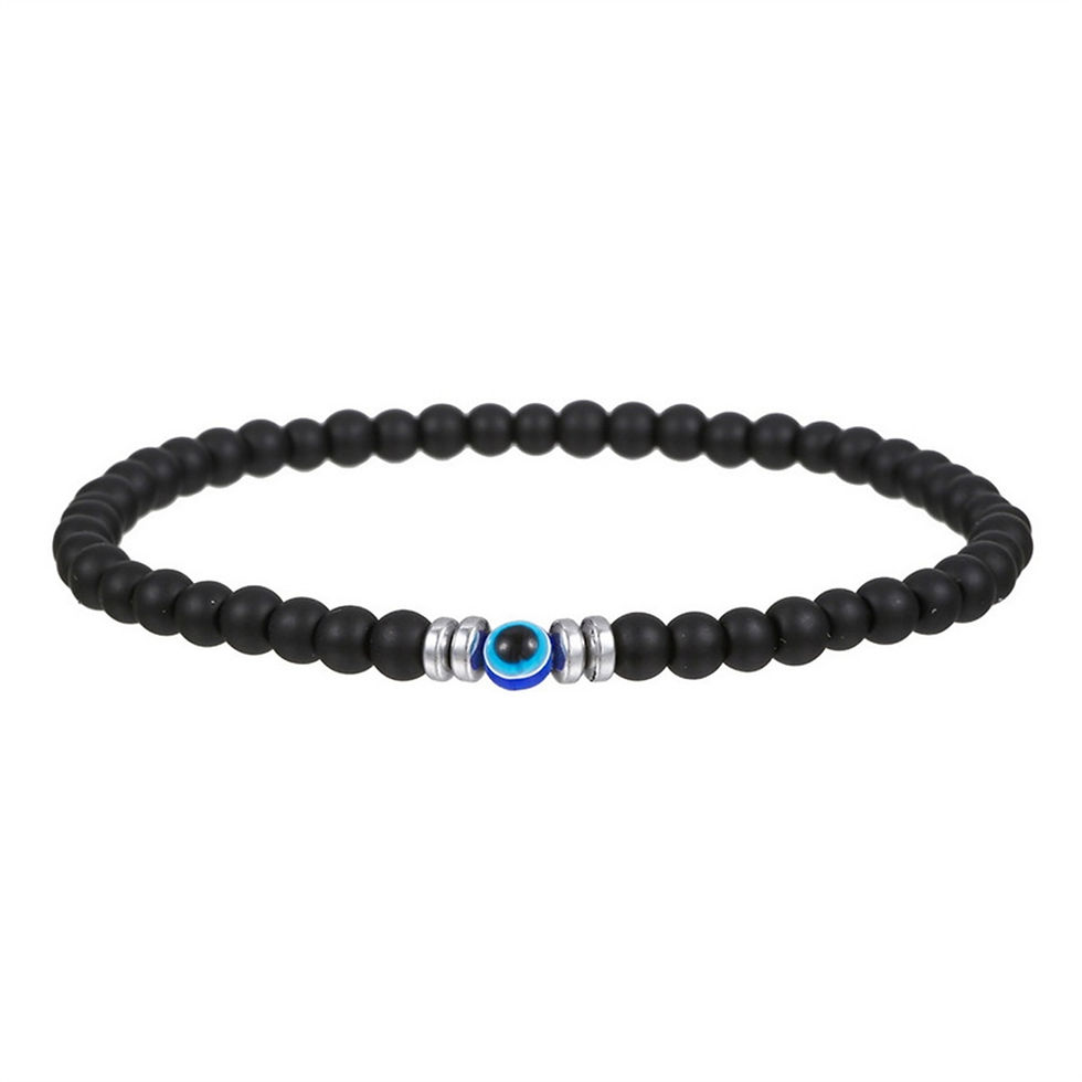 Thumbnail: Men's 4mm Natural Lava Stone Tiger Eye Beads Bracelet Turkish Blue Evil Eye Bra