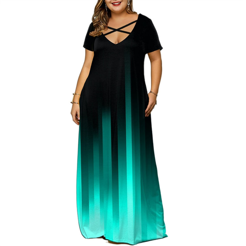 Thumbnail: Plus Size Gradient Print Side Pocket Maxi Dress Summer Women Casual Long Dress