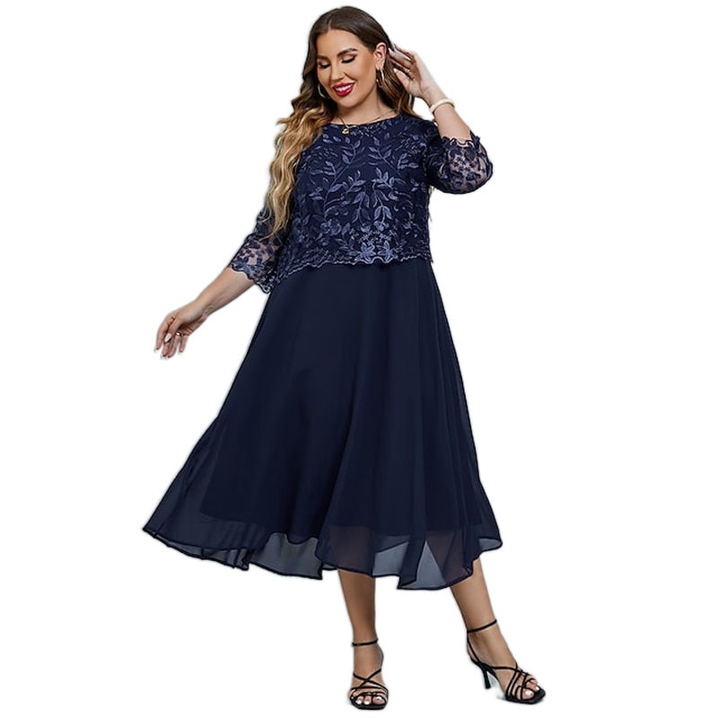 Miniatura: Plus Size Dresses 2023 Elegant Lace Floral Embroidery Dress For Woman Big Sizes