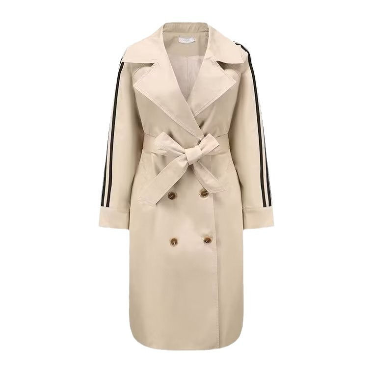 Thumbnail: Women's Trench Coat Vintage Stripe Mid-length Coat