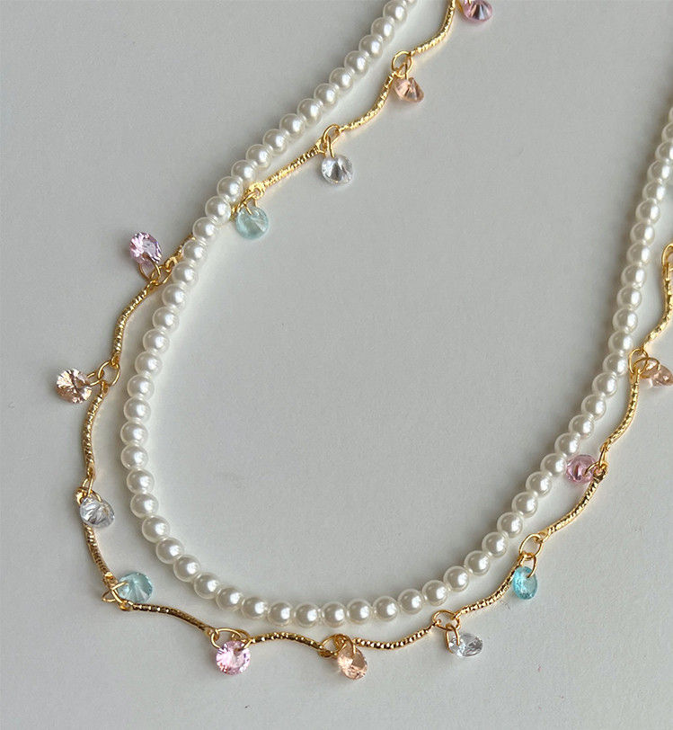 Thumbnail: Moonstone Flowing Light Double Layered Layered Summer Versatile Necklace