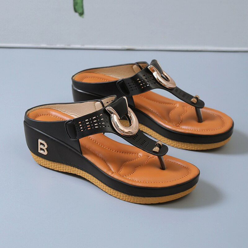 Miniatura: Women New Summer Sandals Open Toe Beach Shoes Flip Flops Wedges Comfortable Sli