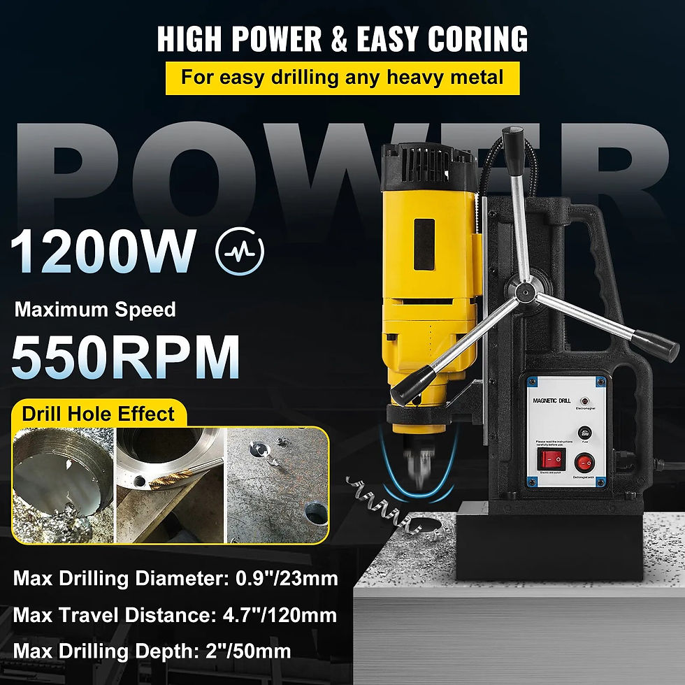 Thumbnail: VEVOR 1200W Magnetic Drill Press 23mm Boring MB-23 Electric Bench Tapping Drill