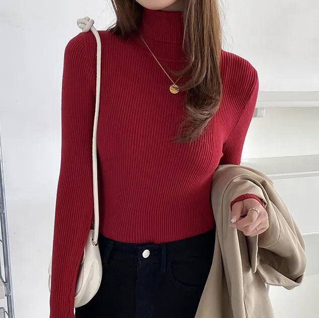 Thumbnail: Heliar Women Fall Turtleneck Sweater Knitted Soft Pullovers Cashmere Jumpers Ba