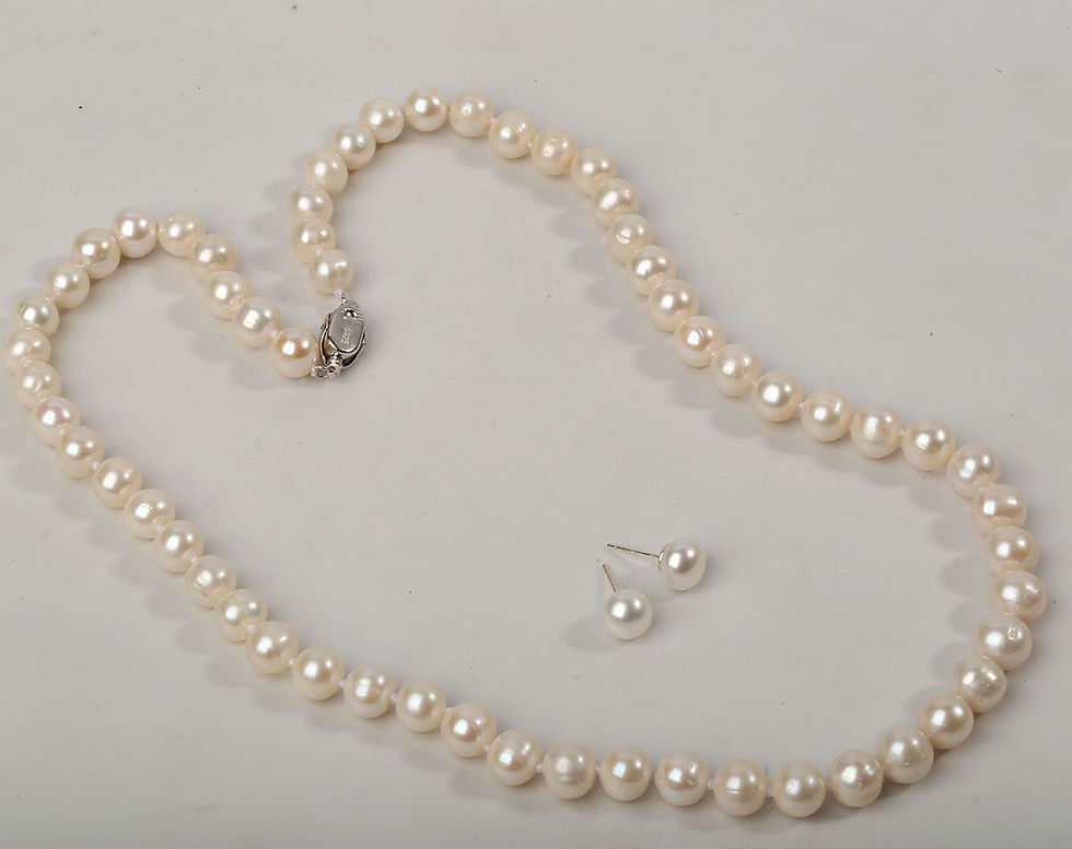 Thumbnail: YACQ 8.5-9mm Freshwater Cultured Pearl Choker Necklace Stud Earrings Sets 925 S