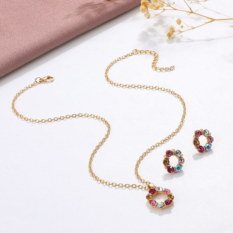 Thumbnail: 3pcs Gold Necklace Earrings Set Ladies Celebrity Simple Fashion Style Exquisite