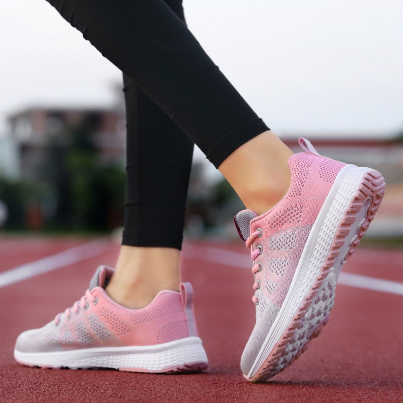 Thumbnail: Women Casual Shoes Breathable Walking Mesh Lace Up Flat Shoes Sneakers Women Te