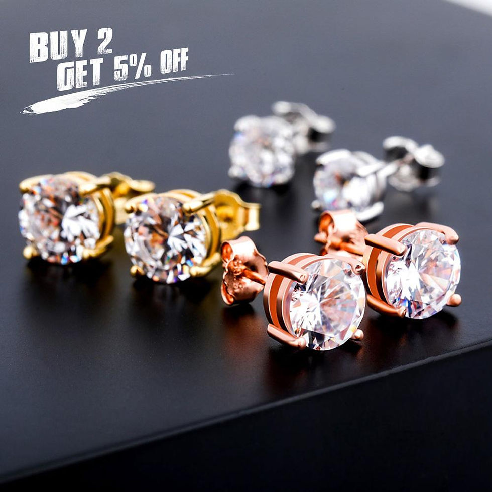Thumbnail: JINAO 4.6.8MM Round Cut CZ Stud Earrings Gold 925 Sterling Silver Jewelry Hip H