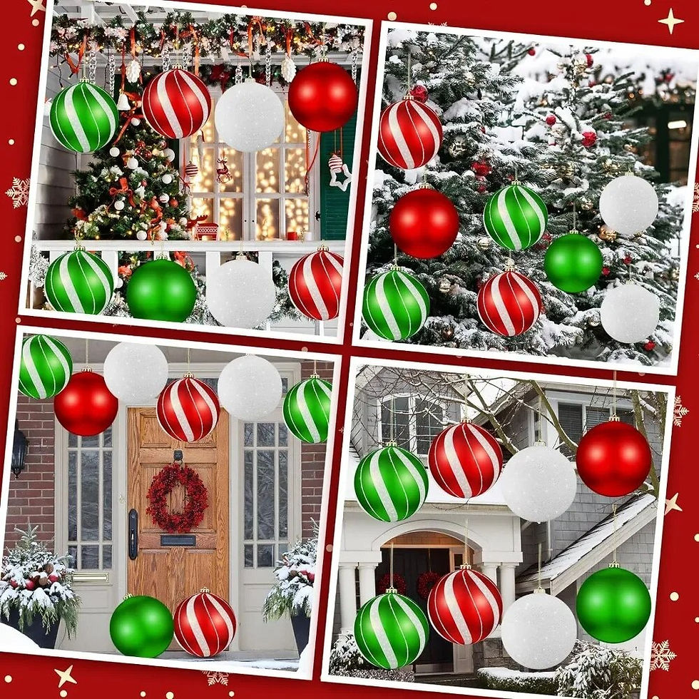 Miniatura: Set of 8 Large Christmas Ball Ornaments 6 Inch Glitter Hanging Christmas Plasti