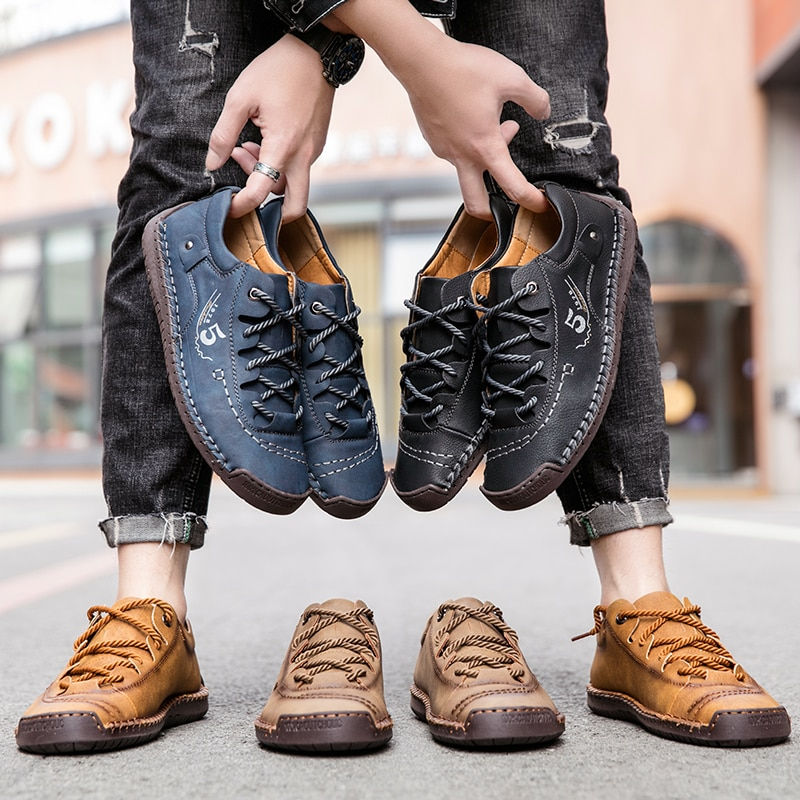 Thumbnail: Men Casual Shoes Leather Outdoor Walking Sneakers 2021 New Fashion Male Leisure