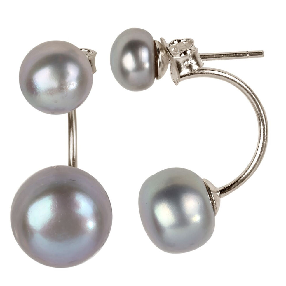 Hình thu nhỏ: YACQ 925 Sterling Silver Freshwater Pearl 9-9.5mm Double Drop Stud White Charm