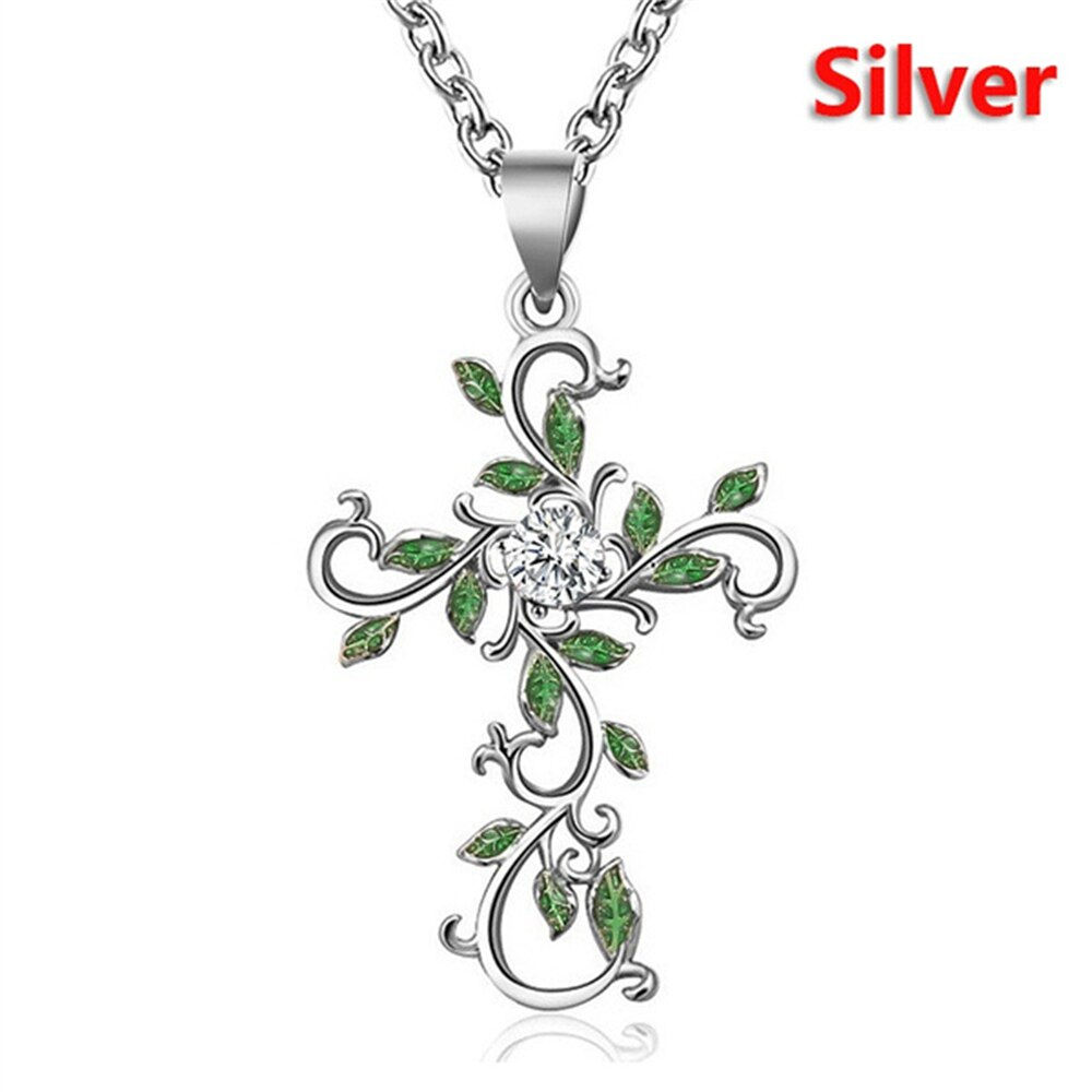 Retro Vine Entwined Cross Necklaces For Women Elegant Fashion Zircon