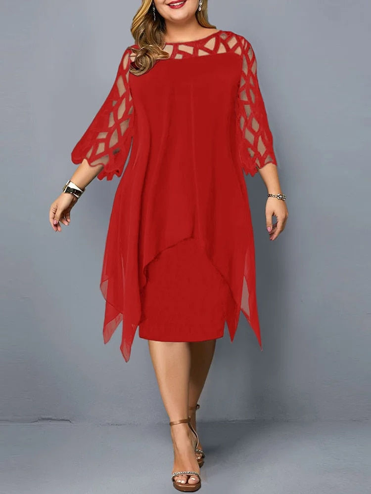 Thumbnail: Plus Size Dresses for Women Summer Elegant Mesh Sleeve White Women's Dress Larg
