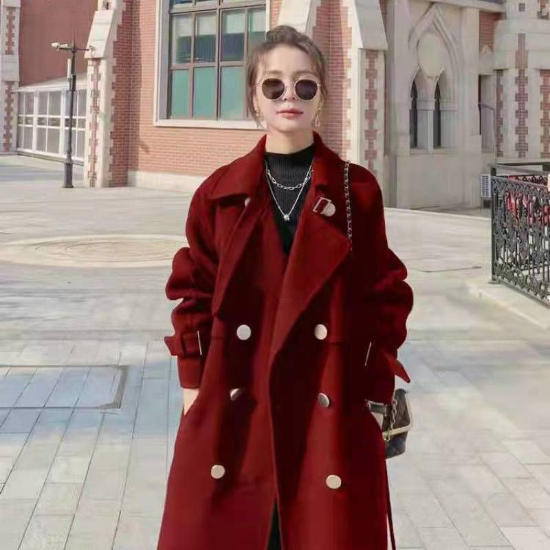 Thumbnail: Black Woolen Coat Women's Mid-length