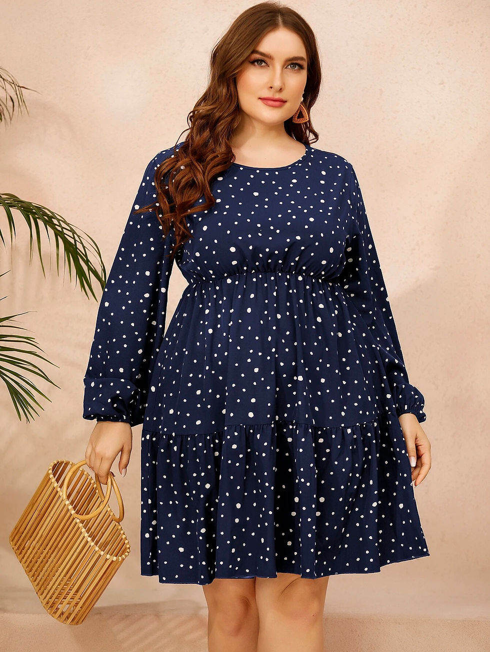 Thumbnail: Women Plus Size Clothing Dresses 2023 Polka Dot O-neck Long Sleeve Autumn Winte