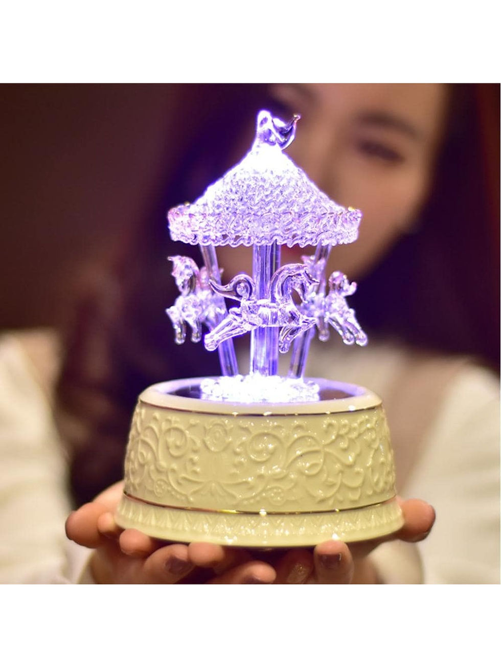 Miniatura: LOVE FOR YOU Gift Wrapped Music Box Crystal Carousel Horse Musical Unicorn Colo