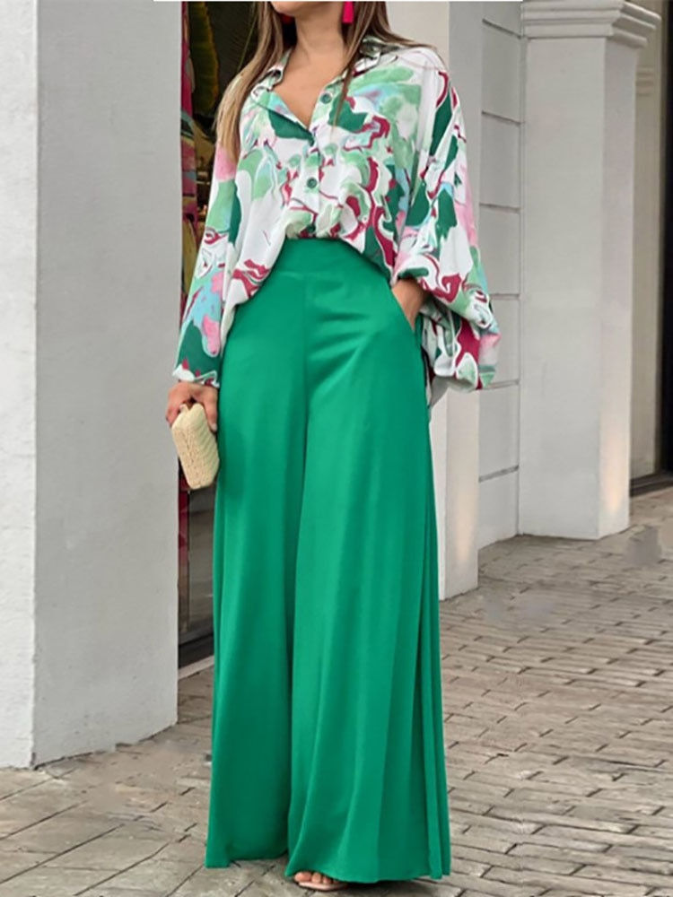 Summer Casual Women's Loose Vintage Boho Print Shirt   Commuter Wide Leg