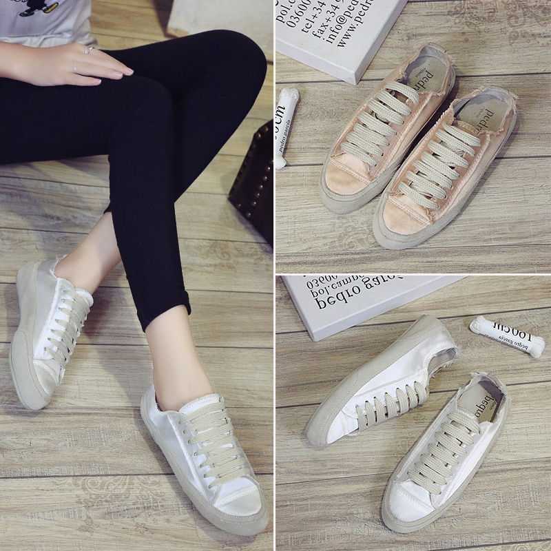 Thumbnail: Koovan Women's Sneakers 2023 Satin Silk Strap White Shoes New Style Scrub Casua