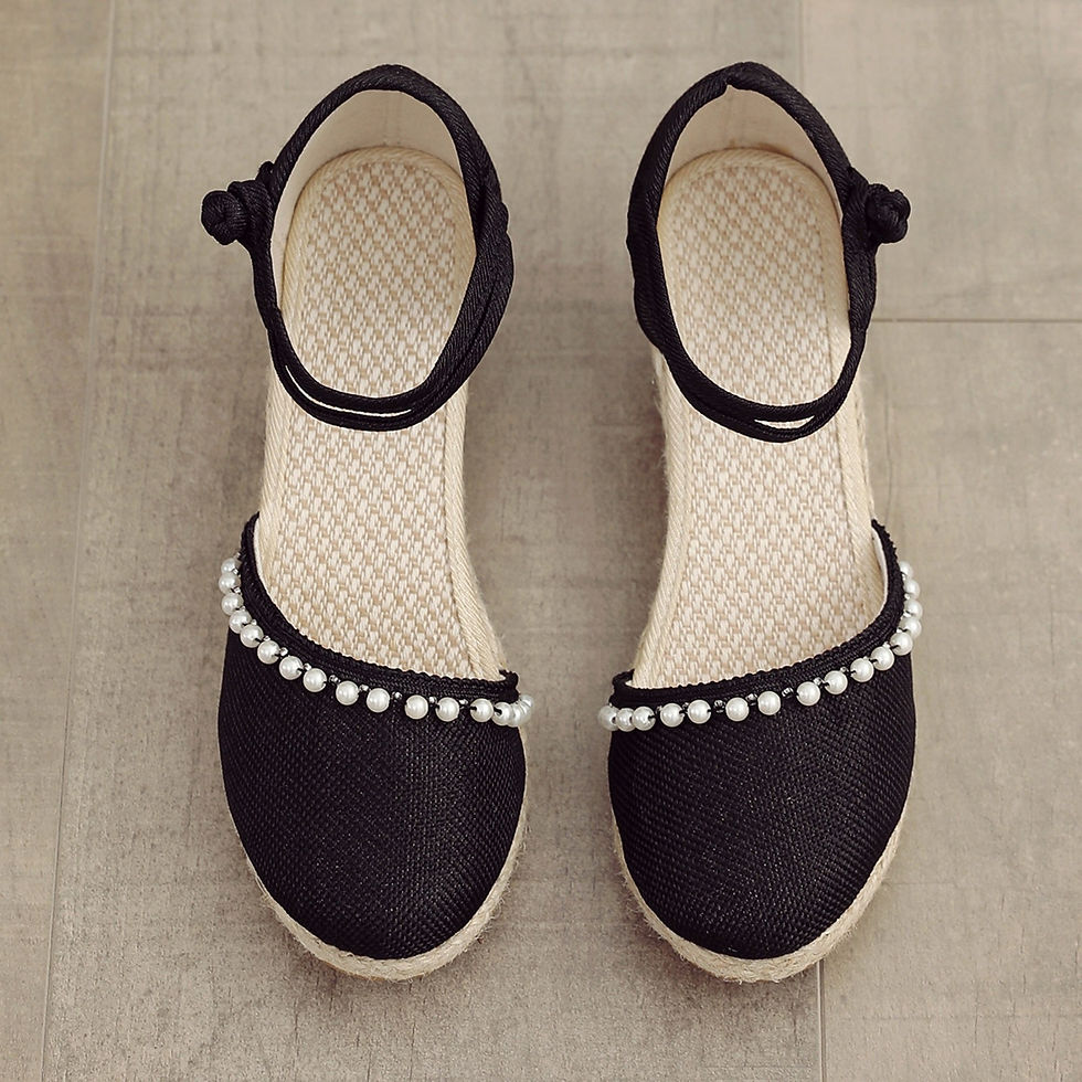 Thumbnail: Bohemian Summer Women Linen Wedge Espadrilles Sandals Handmade Ankle