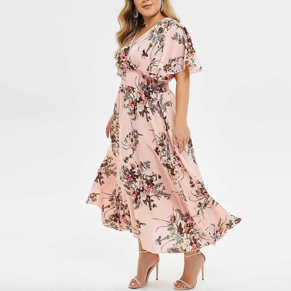 Thumbnail: Fashion Women'S Plus Size Floral Printed Maxi Dress V-Neck Bohemian Short Sleev