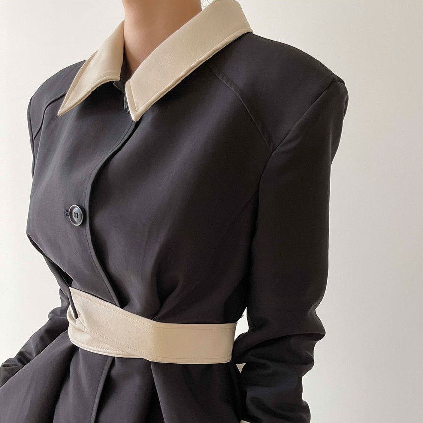 縮圖：Retro Patchwork Trench Coat And Overcoat Coat