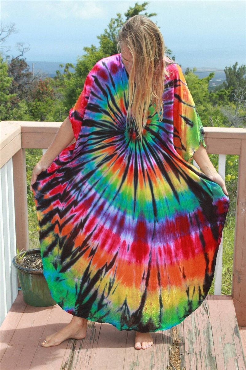 Thumbnail: 2023Summer Bohemian Striped Print Women Beach Dress Bathing Suit Cover Up Summe