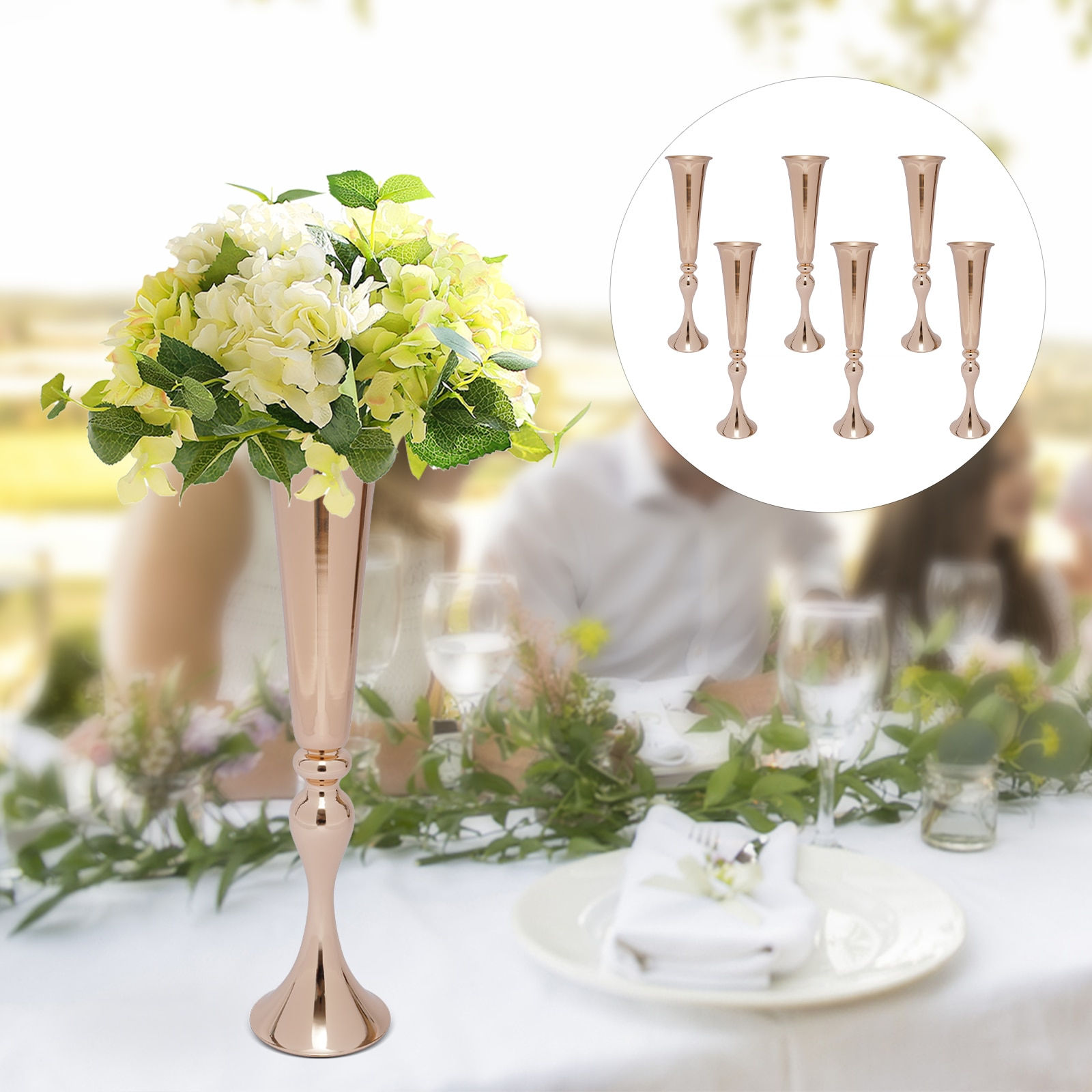 6Pcs Metal Trumpet Vases Desktop Metal Trumpet Centerpieces Vase Welcome