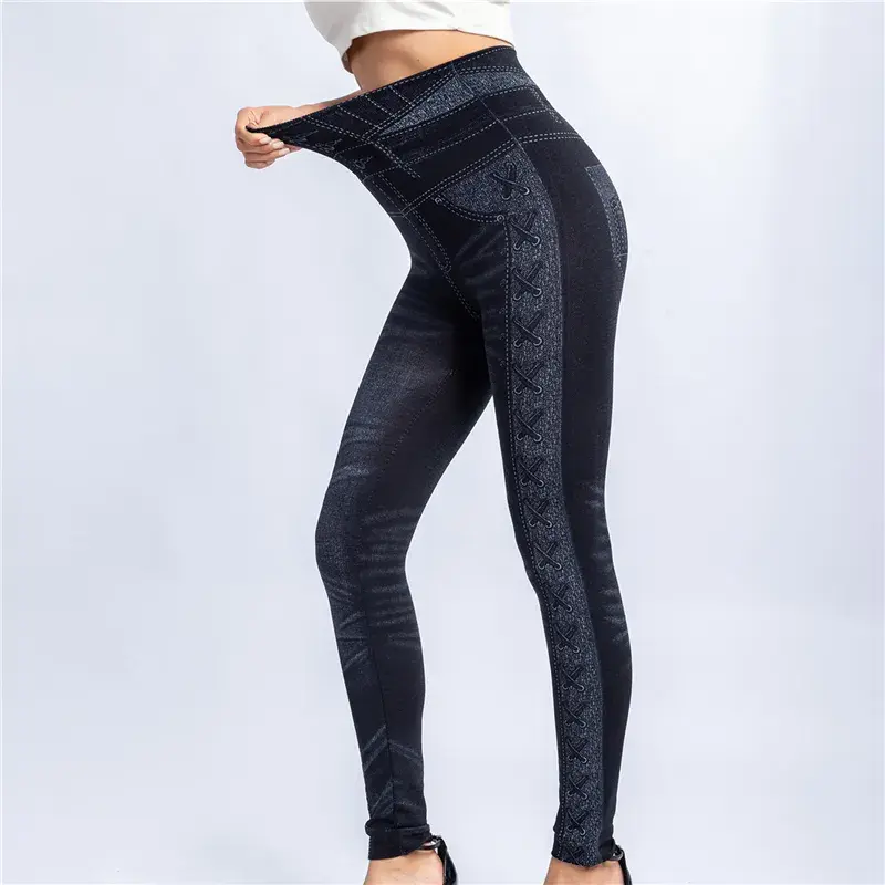Thumbnail: NEW2023 Women 2022 Imitation Distressed Denim Jeans Leggings Casual High