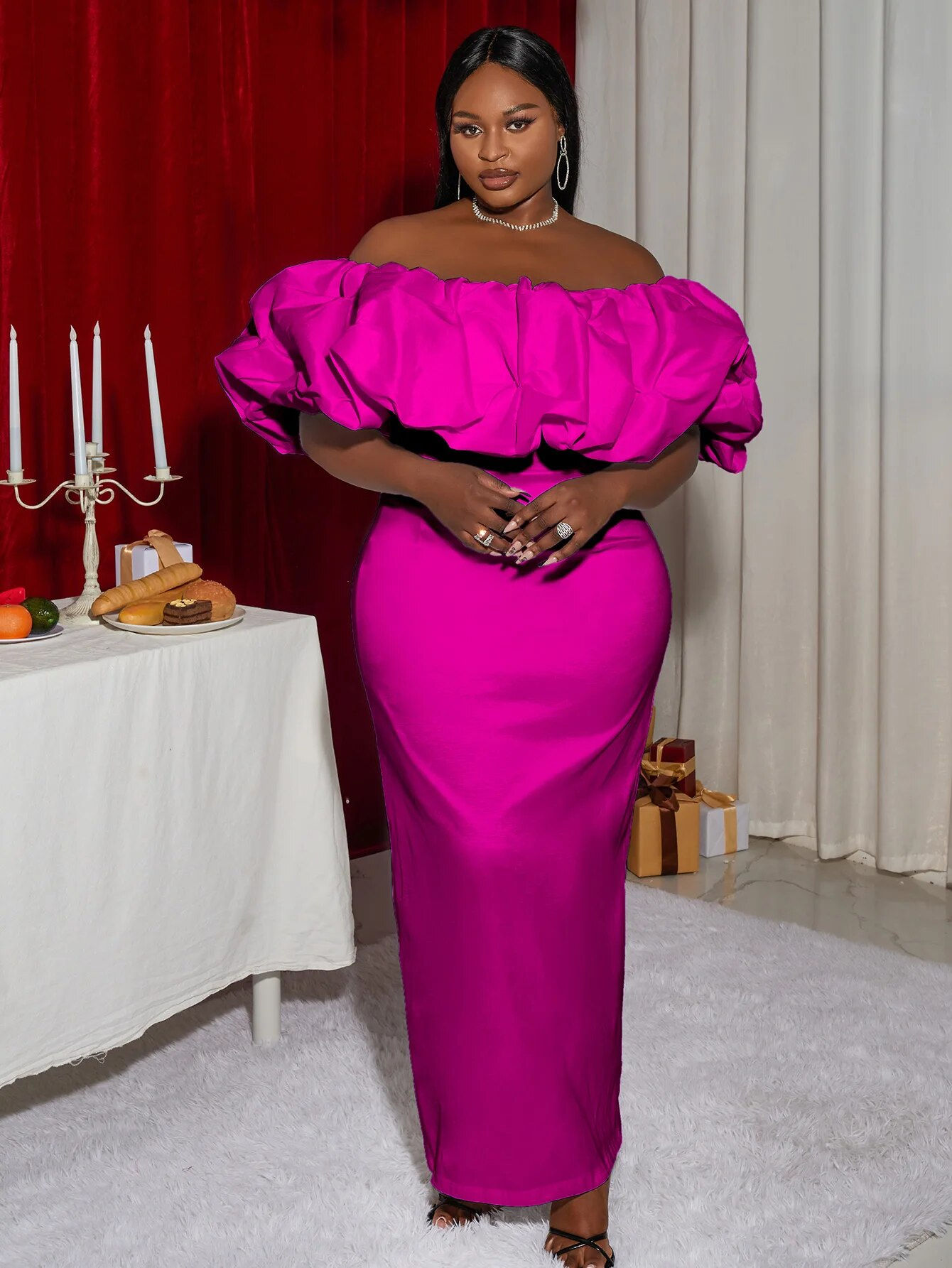 Plus Size Tube Top Party Dresses White Off Shoulder Sleeveless Pleated Robes Ev