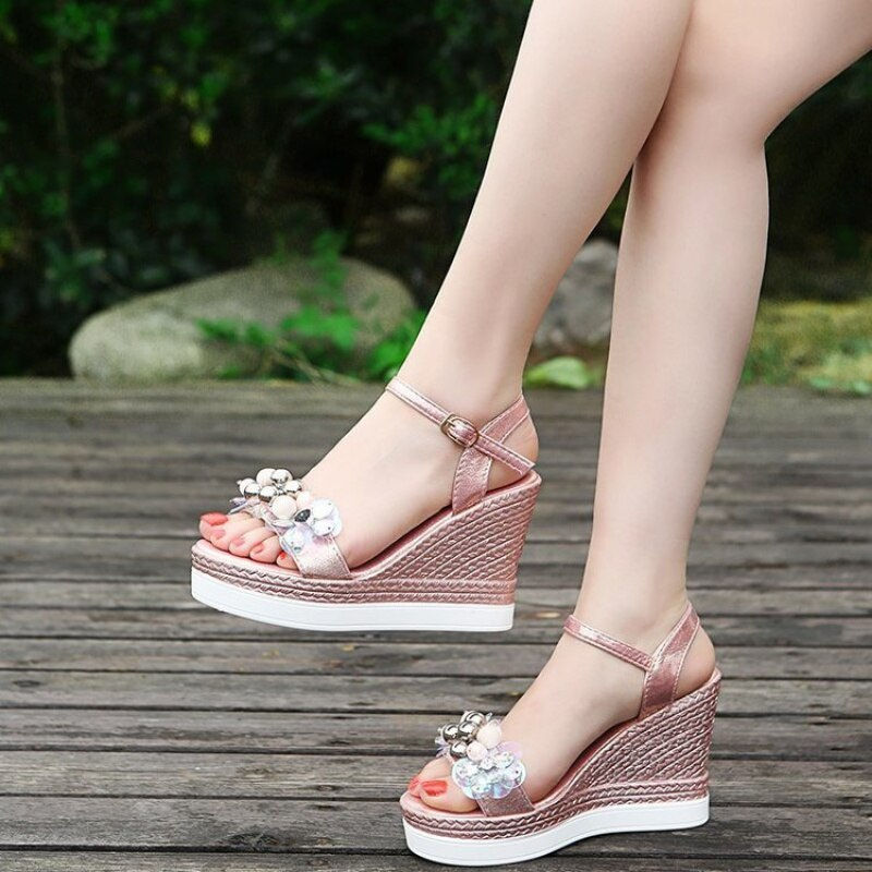 Thumbnail: 2023 New Water drill Open Toe Wedge Sandals Fashion Fish Mouth Shoes Women's Hi
