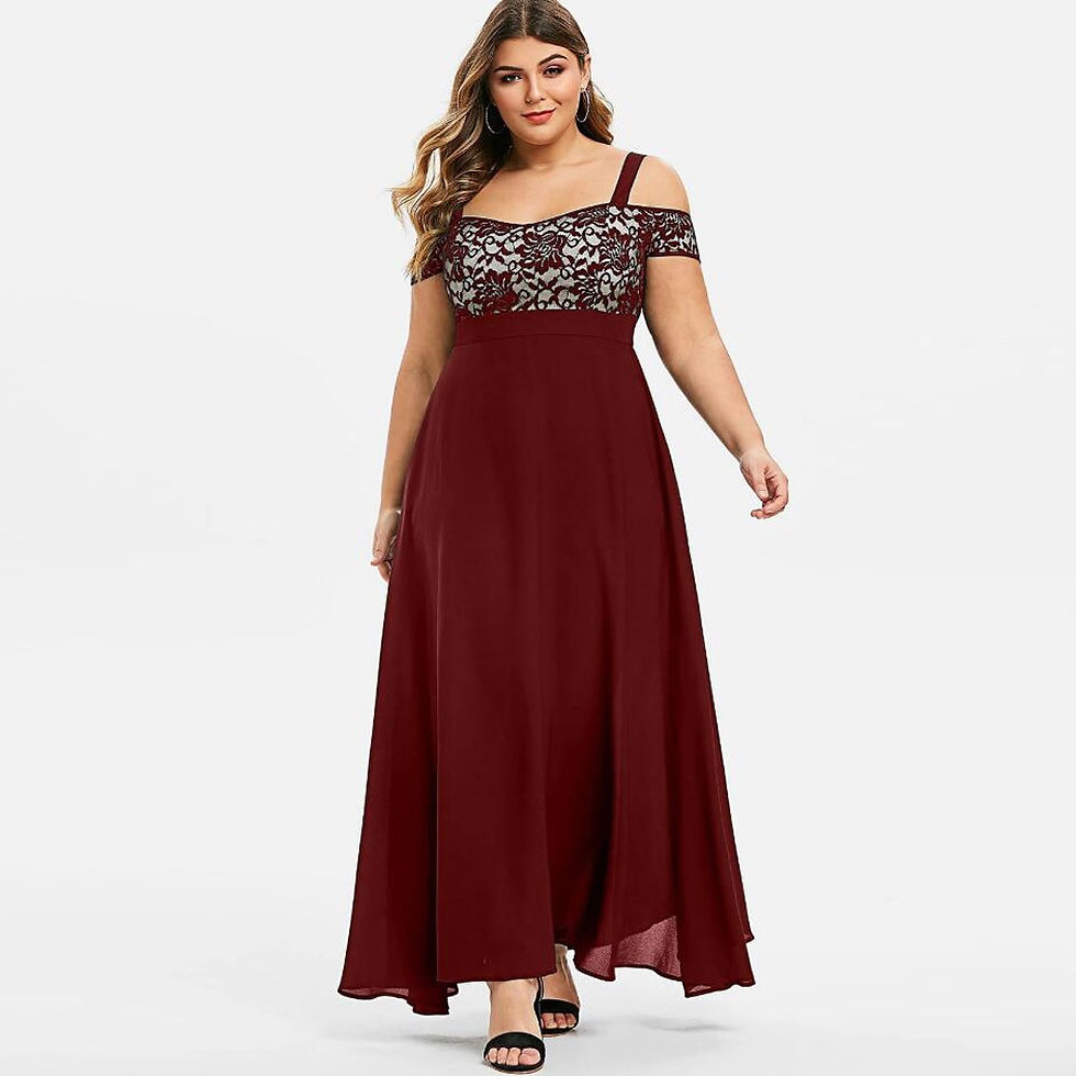 Thumbnail: Women Plus Size Dresses Cold Shoulder Floral Lace Maxi Party Evening Camis Long