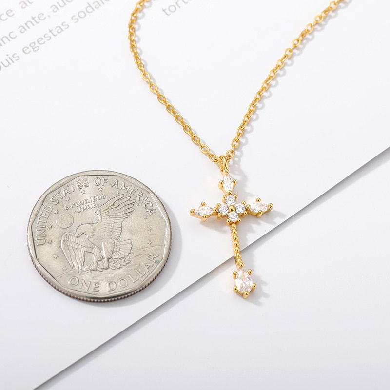 Miniatura: Crystal Cross Necklaces For Women Men Stainless Steel Chain Religion Cross