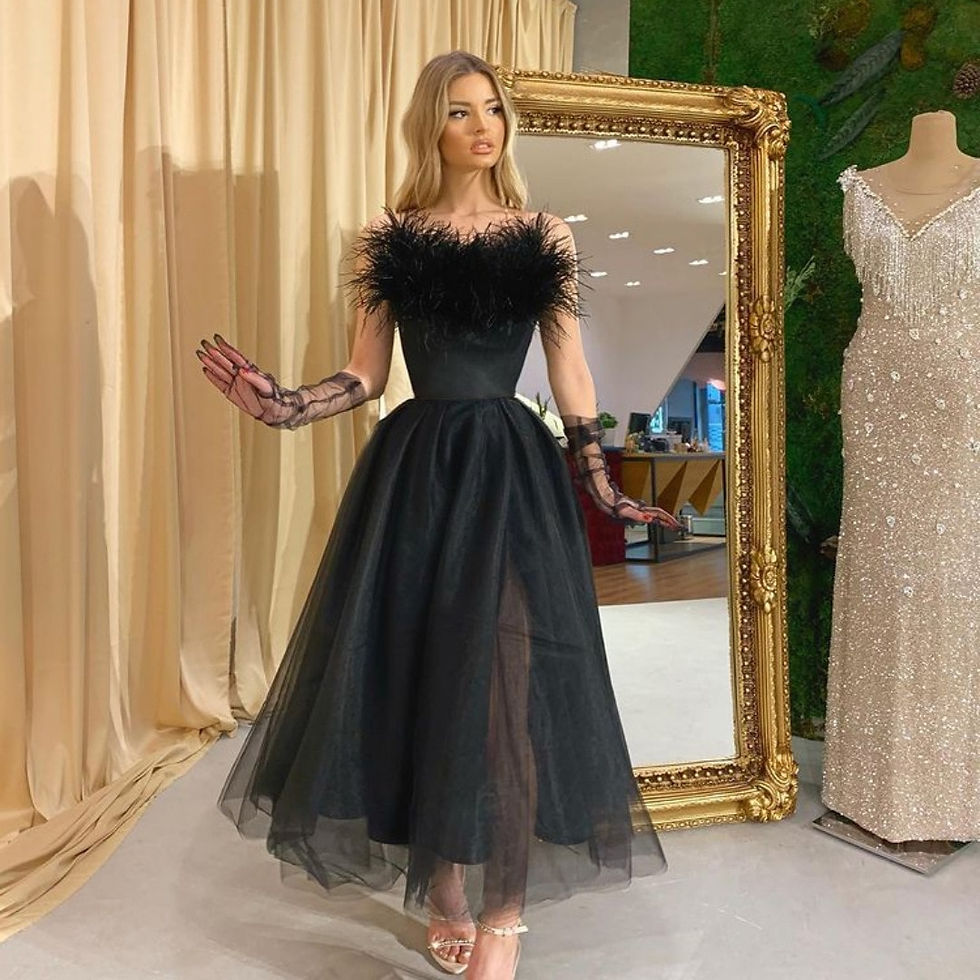Thumbnail: Hi Shy Bridal Classic Evening Dresses Chiffon Strapless Tea-Length A-LINE Sleev