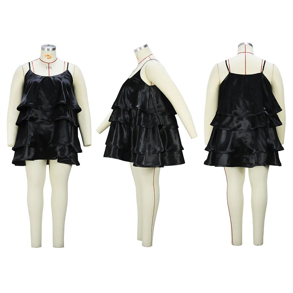 Sīktēls: Plus Size 2023 Women Cascanding Ruffles Cake Babydoll Spaghetti Strap Sleeveles