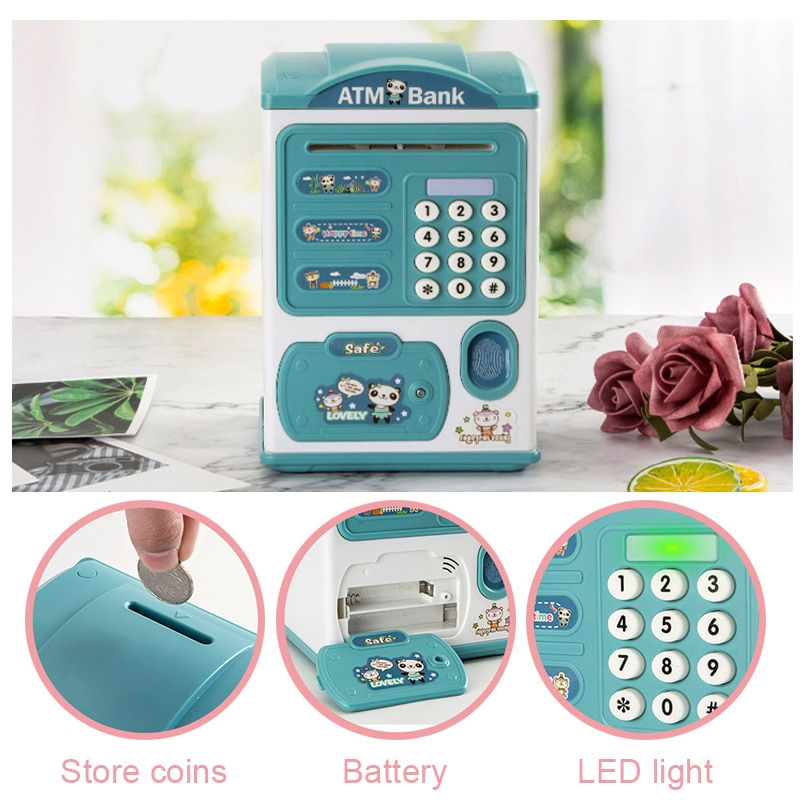 Miniatura: Intelligence Cash Box Piggy Bank Money Fingerprint ATM Machine For Children Dig