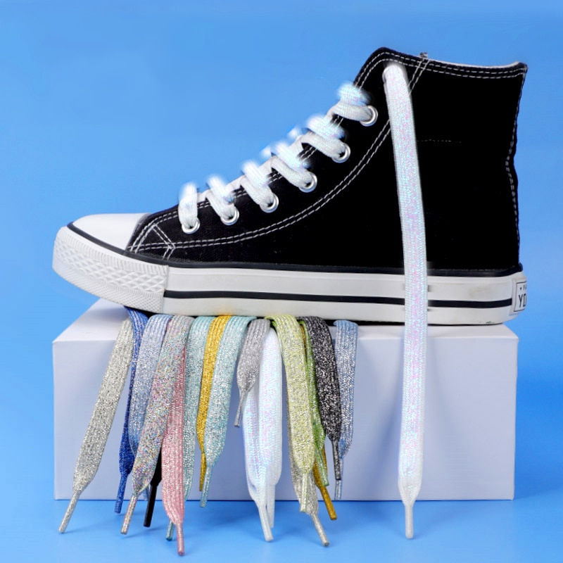 Thumbnail: NEW Fashion Glitter Shoelaces Colorful Flat Shoe laces for Athletic Running Sne
